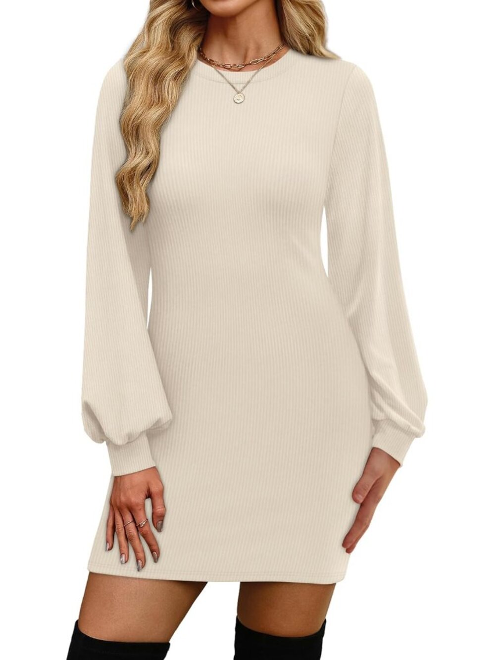 Sweater Dresses for Women 2025 Fall Winter Puff Long Sleeve Crewneck Bodycon Fle